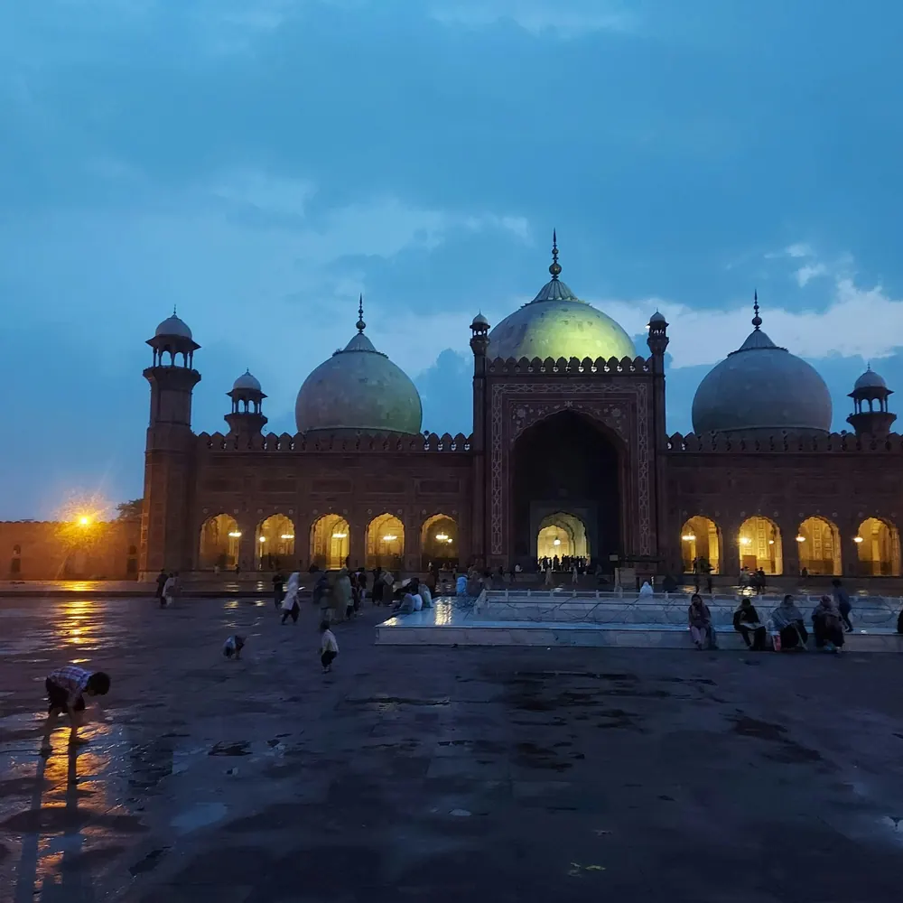 Badshahi Mosque in Lahore, Pakistan, at blue hour
