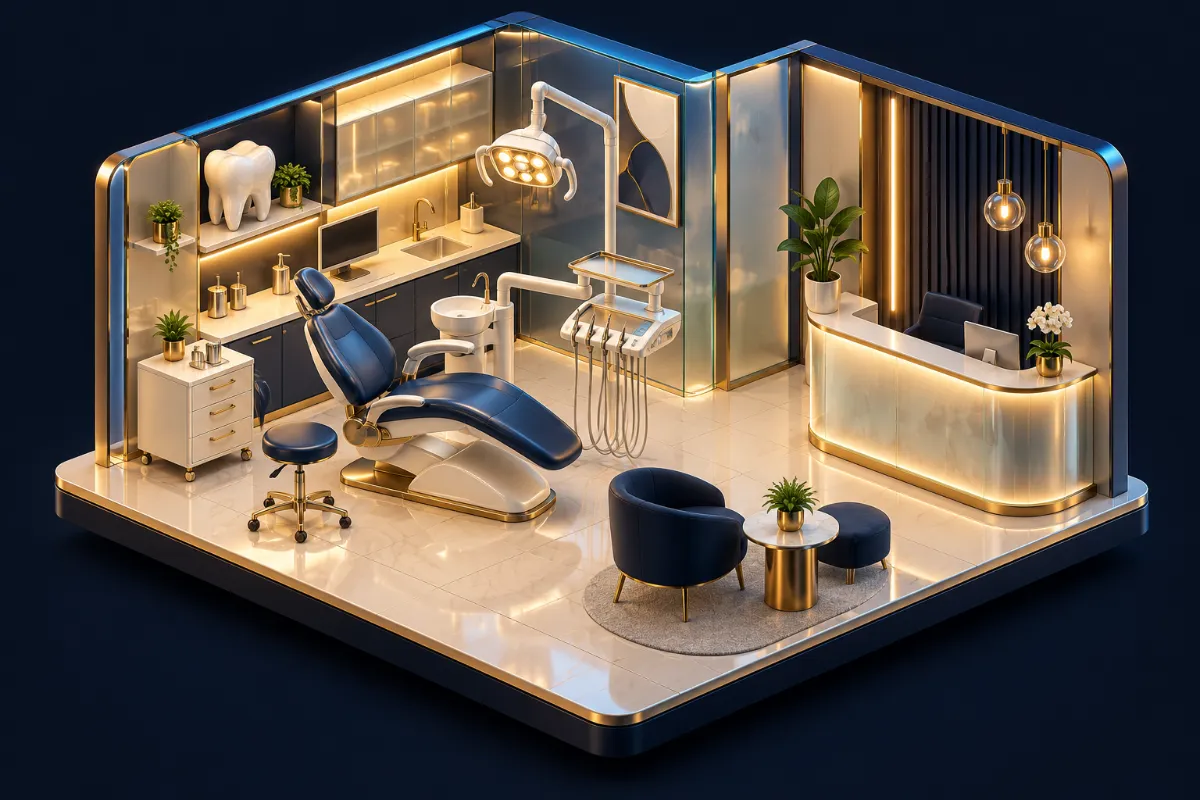 3D illustration of a modern dental clinic room