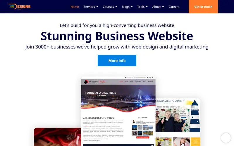 Home page of the Designs Valley website