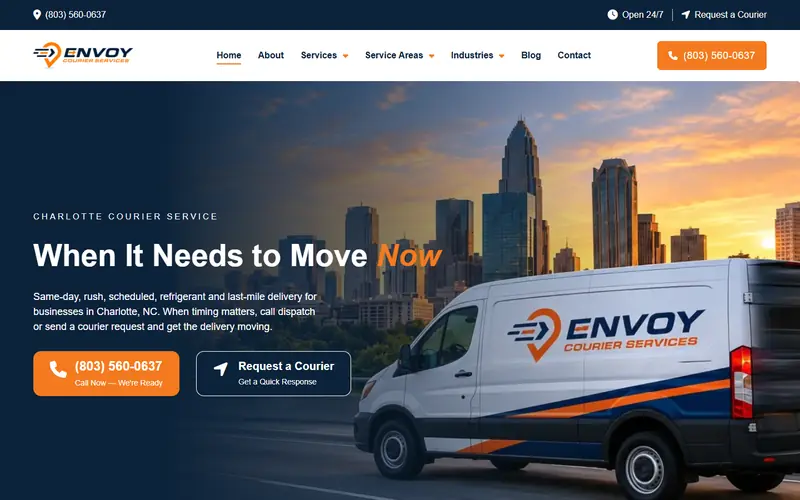 Home page of the Envoy Courier Services website
