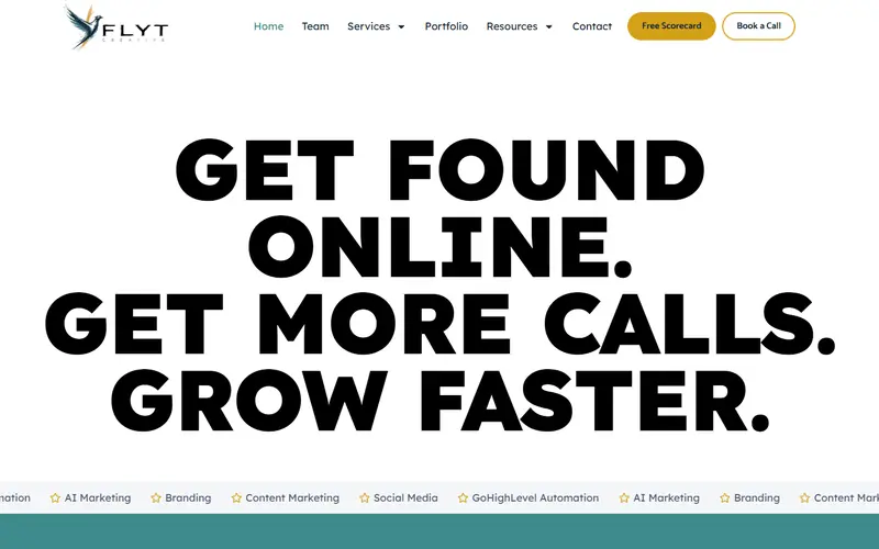 Home page of the Flyt Creative website