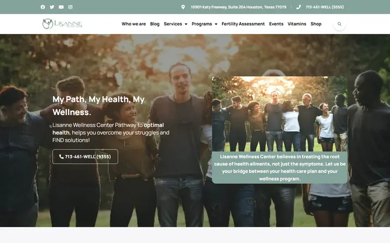 Home page of the Lisanne Wellness Center website
