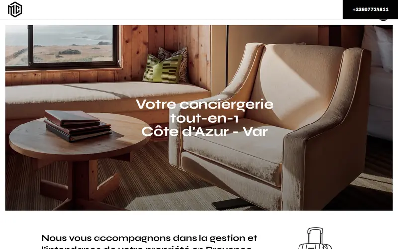 Home page of the Madiana Conciergerie website
