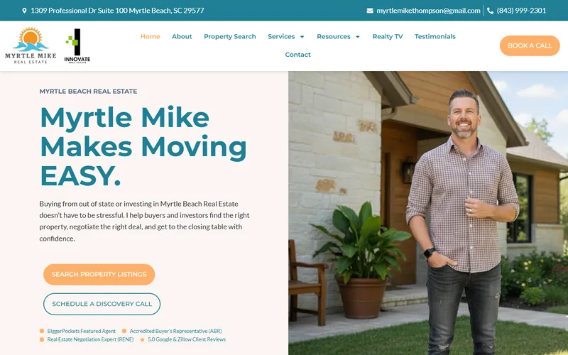 Home page of the Myrtle Mike Real Estate website