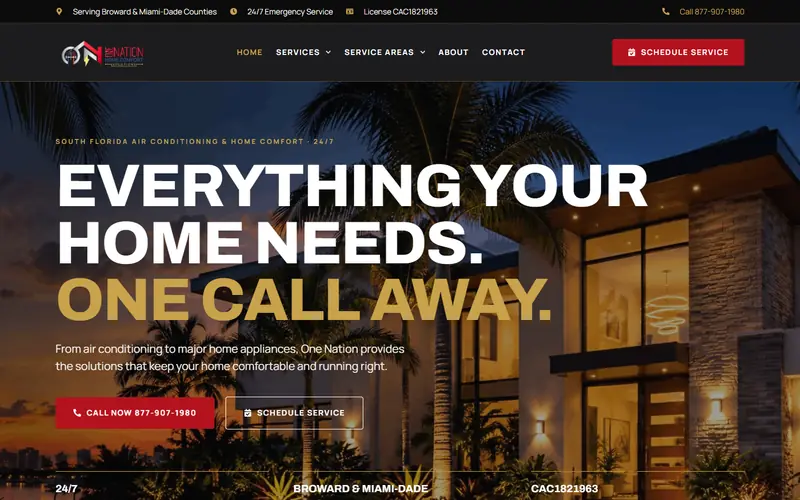Home page of the One Nation Home Comfort website