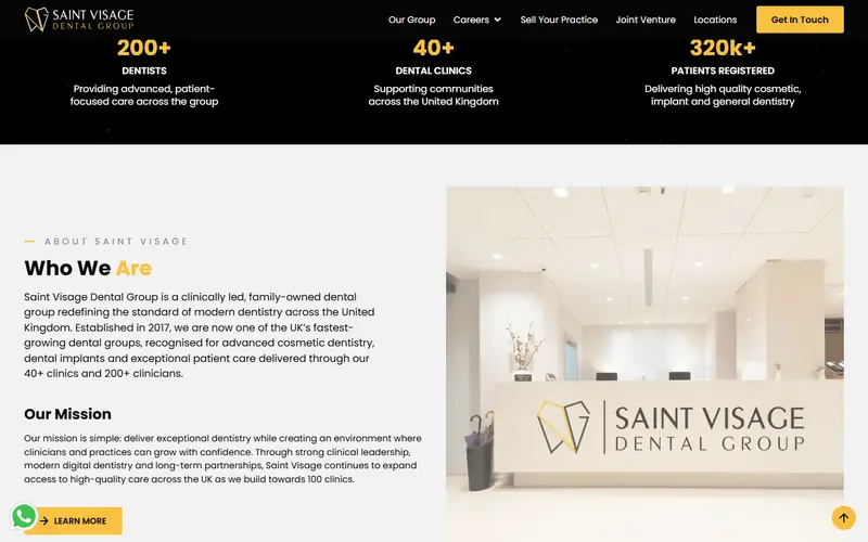 Home page of the Saint Visage Dental Group website