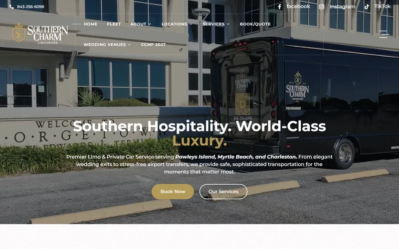 Home page of the Southern Charm Limousines website