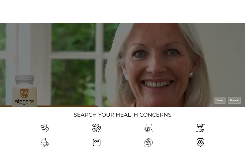 Home page of the Vitagenis website