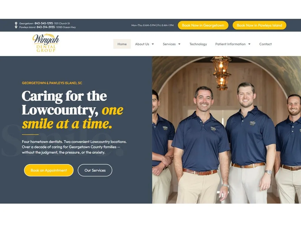 Screenshot of a dental practice website