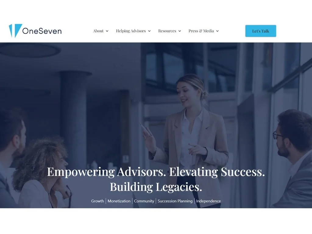 Screenshot of a financial advisor landing page