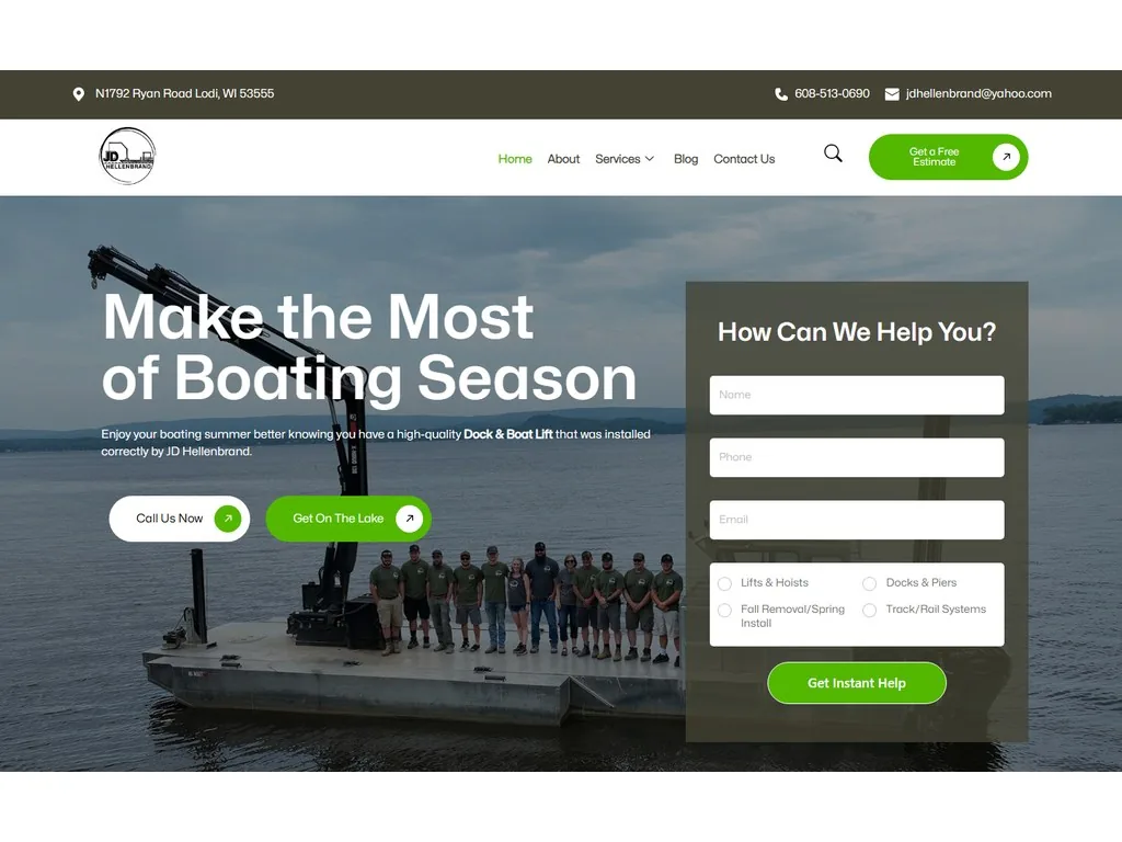 Screenshot of a marine construction website
